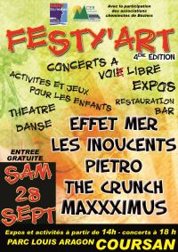 Festy'Art, concerts, activités enfants, théatre, danse. Le samedi 28 septembre 2013 à Coursan. Aude. 